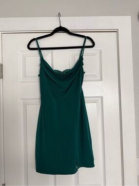 City Studio Teal Green Lace-Trim Slip Dress